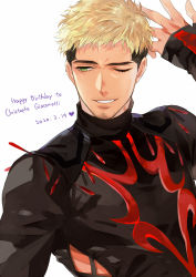 Rule 34 | 1boy, blonde hair, brown hair, character name, christophe giacometti, dated, facial hair, get3, green eyes, happy birthday, male focus, multicolored hair, one eye closed, smile, turtleneck, two-tone hair, upper body, yuri!!! on ice