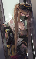 Rule 34 | 1girl, absurdres, bad id, bad pixiv id, black gloves, black pantyhose, breasts, brown eyes, brown hair, cleavage, fingerless gloves, girls&#039; frontline, gloves, goggles, goggles on head, highres, jacket, large breasts, long hair, looking at viewer, mask, nipples, off shoulder, pantyhose, scar, scar across eye, scar on face, see-through, skirt, solo, tears, torriet, twintails, ump9 (girls&#039; frontline), wet, wet clothes