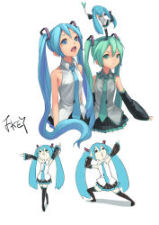 Rule 34 | 1girl, aqua eyes, aqua hair, boots, detached sleeves, fkey, green eyes, green hair, hatsune miku, highres, long hair, necktie, open mouth, simple background, skirt, spring onion, thigh boots, thighhighs, twintails, very long hair, vocaloid, white background