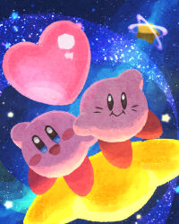 Rule 34 | absurdres, blush stickers, colored skin, dual persona, heart, highres, kirby, kirby: star allies, kirby (series), looking at viewer, miclot, nintendo, no humans, open mouth, pink skin, pop star, smile, solid oval eyes, space, star (sky), star (symbol), warp star
