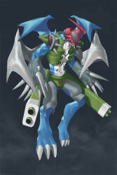 Rule 34 | 1boy, armor, claws, digimon, digimon (creature), highres, male focus, muscular, muscular male, paildramon, solo