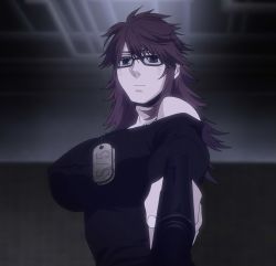 Rule 34 | 10s, 1girl, dog tags, female focus, gangsta, ginger (gangsta), glasses, gun, indoors, long hair, red hair, screencap, solo, stitched, third-party edit, upper body, weapon