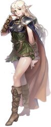 Rule 34 | 1girl, artist request, belt, blonde hair, boots, bracelet, breasts, cape, character request, elf, full body, jewelry, medium breasts, official art, pointy ears, record of lodoss war, skirt, smile, transparent background