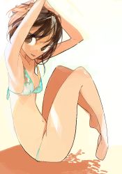 Rule 34 | 1girl, amiami, armpits, arms up, bikini, brown eyes, female focus, navel, original, parted lips, short hair, solo, swimsuit