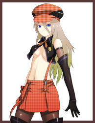 Rule 34 | 10s, 1girl, alisa ilinichina amiella, breasts, cabbie hat, female focus, god eater, hat, long hair, pantyhose, simple background, skirt, solo, underboob, white background