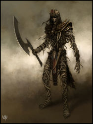 Rule 34 | armor, bandages, daarken, egyptian, fantasy, helmet, highres, kopesh, mummy, skeleton, sword, tomb kings, undead, warhammer, warhammer fantasy, weapon