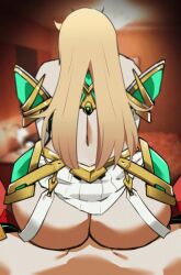 Rule 34 | 2girls, animated, animated gif, anus, ass, bakkanki, blonde hair, futa with female, futanari, gif artifacts, looping animation, multiple girls, mythra (xenoblade), pov, pyra (xenoblade), reverse cowgirl position, selfcest, sex, sex from behind, straddling, thighs, xenoblade chronicles (series), xenoblade chronicles 2