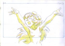 Rule 34 | 1girl, amalia sheran sharm, armpits, breasts, color trace, closed eyes, hair ornament, long hair, navel, nipples, open mouth, outstretched arms, production art, sadida, small breasts, solo, wakfu