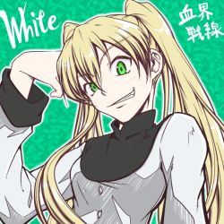 Rule 34 | ayanagi gumimi, blonde hair, dress, green eyes, kekkai sensen, solo, twintails, white (kekkai sensen)