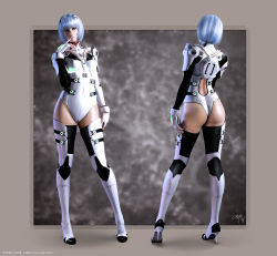Rule 34 | 1girl, 2010, 3d, absurdres, adapted costume, arm at side, artist name, ass, ayanami rei, back, back cutout, bad cgsociety id, bad id, black background, blue hair, blue lips, boots, border, breasts, clothing cutout, contrapposto, dated, eyeliner, finger to mouth, from behind, full body, gloves, glowing, hair ornament, hairpods, hand up, headgear, high heel boots, high heels, highres, interface headset, leotard, lips, lipstick, looking to the side, lukavi, makeup, multiple views, neon genesis evangelion, neon trim, outside border, pilot suit, plugsuit, realistic, red eyes, short hair, signature, skin tight, skindentation, small breasts, standing, thigh boots, thighhighs, turnaround, turtleneck, white footwear, white leotard, white thighhighs