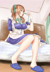 Rule 34 | bed, bucho, legs, maid, original, sitting, slippers, solo, twintails