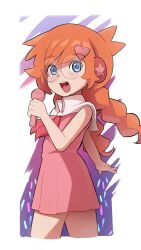 Rule 34 | 1girl, absurdres, blue eyes, braid, cropped legs, dress, female focus, glasses, hair ornament, headphones, heart, heart hair ornament, highres, holding, holding microphone, long hair, microphone, mika316, nintendo, open mouth, orange hair, penny crygor, pink dress, round eyewear, sleeveless, sleeveless dress, solo, standing, tongue, twin braids, twintails, warioware