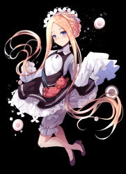 Rule 34 | 1girl, abigail williams (fate), abigail williams (festival outfit) (fate), black dress, black footwear, blonde hair, bloomers, blue eyes, blush, braid, butterfly hair ornament, closed mouth, commentary request, dress, fate/grand order, fate (series), full body, hair ornament, heroic spirit festival outfit, long hair, long sleeves, official alternate costume, parted bangs, shirt, shoes, sidelocks, sleeveless, sleeveless dress, sleeves past fingers, sleeves past wrists, smile, solo, stuffed animal, stuffed toy, teddy bear, underwear, untue, very long hair, white bloomers, white shirt