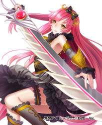 Rule 34 | 1girl, detached sleeves, kakusei avenger, bridal garter, long hair, ojyou, pink hair, solo, sword, weapon, yellow eyes