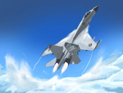 Rule 34 | above clouds, absurdres, ace combat, ace combat 7, afterburner, air-to-air missile, air current, aircraft, airplane, blue sky, cloud, contrail, decal, fighter jet, highres, j-11, jet, military vehicle, no humans, people&#039;s liberation army, people&#039;s liberation army air force, pl-9, sky, trigger (ace combat), vehicle focus, von dietrich, war thunder