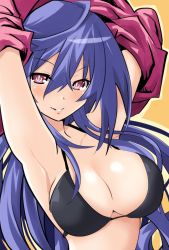 Rule 34 | 1girl, bikini, blue hair, blush, breasts, cleavage, iris heart, iwashi dorobou -r-, kami jigen game neptune v, large breasts, long hair, looking at viewer, neptune (series), power symbol, power symbol-shaped pupils, red eyes, smile, solo, swimsuit, symbol-shaped pupils, very long hair