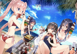 Rule 34 | + +, 218, 5girls, ass, beach, bikini, black hair, blue eyes, blue hair, blush, breasts, cleavage, cloud, cloudy sky, cooking, corn dog, day, eating, food, front-tie top, glasses, green eyes, grill, grilling, hair bun, kebab, large breasts, long hair, long sleeves, md5 mismatch, multiple girls, one-piece swimsuit, open mouth, original, outdoors, palm tree, pink hair, ponytail, short hair, side-tie bikini bottom, single hair bun, sky, squid, swimsuit, tree, twintails, water, white bikini, white hair, white one-piece swimsuit