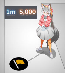 Rule 34 | :&lt;, absurdres, animal ear fluff, animal ears, beret, blush, english text, fox ears, fox girl, fox tail, fur trim, geoguessr, gloves, grey gloves, grey hair, grey skirt, hair between eyes, hand on own chin, hat, highres, island fox (kemono friends), jacket, kemono friends, kemono friends v project, loafers, long hair, long sleeves, lowlandgorilla, multicolored hair, orange hair, orange pantyhose, pantyhose, pink hat, pink jacket, pleated skirt, shoes, skirt, stroking own chin, tail, twintails, two-tone hair, virtual youtuber, white footwear, white fur, yellow eyes