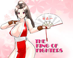 Rule 34 | 1girl, breasts, hand fan, fatal fury, large breasts, no bra, okyou, ponytail, shiranui mai, snk, solo, the king of fighters