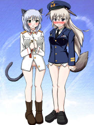 Rule 34 | 2girls, animal ears, cat ears, cat tail, dog ears, dog tail, eila ilmatar juutilainen, morrie, multiple girls, sanya v. litvyak, strike witches, tail, world witches series