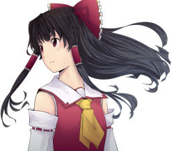 Rule 34 | 1girl, ascot, black hair, bow, detached sleeves, female focus, gustav (telomere na), hair bow, hakurei reimu, japanese clothes, miko, red eyes, simple background, solo, touhou, white background, yellow ascot