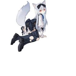 Rule 34 | 1girl, :&lt;, all fours, animal ear request, animal ears, black bow, black dress, black footwear, black thighhighs, blue thighhighs, bow, damaged, dress, facing away, furrification, furry, furry female, girls&#039; frontline, grey hair, haijin, highres, long hair, looking at viewer, red eyes, shoes, simple background, solo, striped bow, striped clothes, striped thighhighs, tail, thighhighs, tokarev (falling snow in the deep lane) (girls&#039; frontline), tokarev (girls&#039; frontline), tokarev (snowfall in the alley) (girls&#039; frontline), torn clothes, torn dress, torn thighhighs, transparent background, vertical-striped clothes, vertical-striped thighhighs, white sleeves, zettai ryouiki