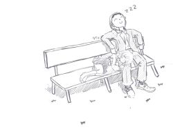 Rule 34 | 1boy, 1girl, bench, blue archive, comic, commentary request, doodle sensei (blue archive), formal, greyscale, halo, harness, hoshino (blue archive), looking at another, monochrome, on bench, outdoors, school uniform, sensei (blue archive), sitting, sleeping, suit, tokkasan, translated, zzz