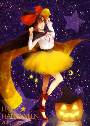 Rule 34 | 10s, 1girl, 2011, bad id, bad pixiv id, bow, brown hair, cape, halloween, happy halloween, hat, high heels, highres, jack-o&#039;-lantern, meiko (vocaloid), neziiro, pumpkin, shoes, short hair, smile, solo, star (symbol), vocaloid, witch hat, yellow eyes