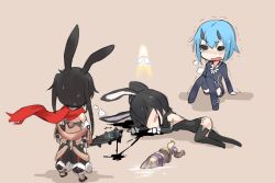 Rule 34 | 3girls, alph lyla, animal ears, black blood, black hair, black legwear, blood, blue hair, blue legwear, character request, chibi, club, club (weapon), colored blood, death, detached sleeves, elbow gloves, fake animal ears, ganesagi, gloves, halo, horns, io (pso2), kanabou, leotard, long hair, multiple girls, original, phantasy online, phantasy star, phantasy star online 2, playboy bunny, rabbit ears, red scarf, scared, scarf, sega, sexually suggestive, short hair, spiked club, suggestive fluid, thighhighs, twintails, weapon