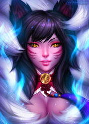 Rule 34 | 1girl, ahri (league of legends), animal ears, bad id, breasts, cleavage, fox ears, large breasts, league of legends, michelle hoefener, solo