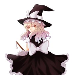 Rule 34 | 1girl, absurdres, blonde hair, broom, female focus, hat, highres, kirisame marisa, looking back, ribbon, solo, tatemaki roll, touhou, transparent background, witch, witch hat, yellow eyes
