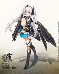 Rule 34 | 1girl, aqua eyes, aqua footwear, aqua nails, aqua skirt, asymmetrical legwear, atdan, ballistic shield, black jacket, black thighhighs, bracelet, breasts, bullpup, character name, cleavage, copyright name, dress, english text, facial mark, fang, floor, full body, girls&#039; frontline, gun, hairband, headset, high heels, highres, holding, holding gun, holding shield, holding weapon, jacket, jewelry, knee pads, large breasts, long hair, looking at viewer, nail polish, official art, open clothes, open jacket, open mouth, parted lips, promotional art, pump-action shotgun, pump action, shield, shotgun, sideboob, simple background, skirt, sleeves rolled up, smile, solo, standing, star (symbol), star facial mark, star tattoo, tattoo, thighhighs, twintails, utas uts-15, uts-15, uts-15 (girls&#039; frontline), weapon, white dress, white hair