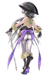 Rule 34 | 1girl, ass, backless outfit, boots, bow, enomoto (bnd), from behind, gloves, hat, long hair, original, pants, purple bow, scepter, solo, tight clothes, tight pants, white pants
