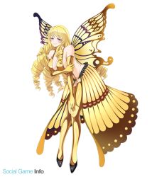 Rule 34 | ariel foch, bent over, blonde hair, breasts, butterfly wings, curly hair, detached sleeves, dress, gown, insect wings, large breasts, transparent background, valkyrie drive, valkyrie drive -siren-, watermark, wings