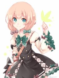 Rule 34 | 1girl, black bow, black dress, bow, brown bow, dress, flower, gothic wa mahou otome, green bow, green eyes, long sleeves, looking at viewer, low twintails, pink hair, rento (rukeai), short hair, smile, solo, souffle (gothic wa mahou otome), twintails, white flower