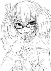 Rule 34 | 1girl, bosshi, cum, facial, glasses, greyscale, long sleeves, monochrome, original, school uniform, serafuku, solo, yu (bosshi)