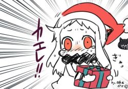 Rule 34 | 10s, 1girl, abyssal ship, box, floating fortress (kancolle), gift, gift box, hat, jpeg artifacts, kantai collection, monochrome, northern ocean princess, red eyes, santa hat, signature, spot color, tears, yuzuki gao