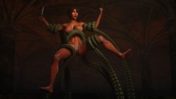 Rule 34 | 1girl, absurdres, captured, dungeon, female pubic hair, forced, highres, imminent penetration, leg grab, monster, nude, pubic hair, scared, self-upload, spread legs, tan, tentacles