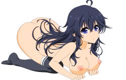 Rule 34 | 10s, 1girl, absurdres, ahoge, artist request, ass, black hair, blue eyes, breasts, censored, cleavage, cleft of venus, covering privates, covering breasts, hair ribbon, highres, large breasts, leaning forward, legs, long hair, looking at viewer, netoge no yome wa onna no ko janai to omotta?, nude, nude filter, open mouth, ribbon, solo, standing, tamaki ako, thighs, third-party edit, transparent background, twintails, vector trace