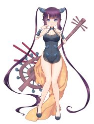 Rule 34 | 1girl, absurdly long hair, absurdres, black dress, black footwear, blue eyes, blunt bangs, breasts, china dress, chinese clothes, double bun, dress, fate/grand order, fate (series), full body, hair bun, hair ornament, heart, heart-shaped pupils, highres, kiri sakura, leaf hair ornament, long hair, medium breasts, pipa (instrument), purple hair, short dress, sidelocks, simple background, solo, symbol-shaped pupils, transparent background, twintails, very long hair, white background, yang guifei (fate), yang guifei (second ascension) (fate)