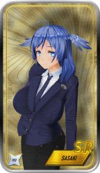 Rule 34 | 1girl, blue eyes, blue hair, breasts, card (medium), highres, pilot suit, serious, yfucards