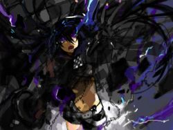 Rule 34 | 10s, 1girl, arm cannon, bad drawr id, bad id, black hair, black rock shooter, chain, dark, destruction, drawr, female focus, insane black rock shooter, oekaki, scar, shorts, solo, twintails, weapon