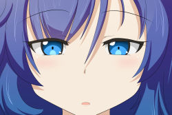 Rule 34 | 1girl, blue eyes, blue hair, cato (monocatienus), close-up, commentary request, hair between eyes, light blush, looking at viewer, parted lips, portrait, solo, touhou, yorigami shion