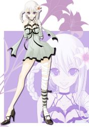 Rule 34 | 1girl, a.segawa (dogs1247), bandages, braid, flower, gloves, hair ornament, high heels, kaine (nier), legs, md5 mismatch, nier, nier (series), purple eyes, resolution mismatch, shoes, smile, solo, source larger, white hair, zoom layer