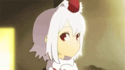 Rule 34 | 1girl, animal ears, animated, animated gif, artist request, bare shoulders, extra ears, happy, hat, headpat, inubashiri momiji, lowres, non-web source, parody, red eyes, ribbon trim, short hair, simple background, smile, solo focus, third-party edit, tokin hat, touhou, wolf ears, yozakura quartet
