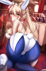 Rule 34 | 1girl, absurdres, animal ears, artoria pendragon (all), artoria pendragon (fate), artoria pendragon (lancer) (fate), artoria pendragon (swimsuit ruler) (fate), ass, bent over, blonde hair, blue pantyhose, blush, breasts, crown, fake animal ears, fate/grand order, fate (series), green eyes, high heels, highres, kyle (kysizzle), large breasts, leaning forward, leotard, looking at viewer, looking back, pantyhose, playboy bunny, rabbit ears, rabbit tail, tail, turning head