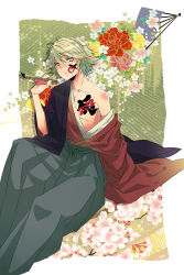 Rule 34 | 10s, 1boy, 2012, bad id, bad pixiv id, blonde hair, bodypaint, calligraphy brush, drawing on another&#039;s face, facepaint, folding fan, hand fan, highres, ivan karelin, japanese clothes, kimono, male focus, new year, off shoulder, paintbrush, purple eyes, short hair, solo, soratsuki, tiger &amp; bunny