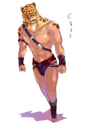 Rule 34 | 00s, 1boy, arms at sides, bad id, bad pixiv id, barefoot, belt, clenched hands, full body, furry, furry male, guin, guin saga, kouno hikaru, male focus, mask, muscular, navel, shin guards, shiny skin, solo, standing, stomach, topless male, whiskers, wristband, yellow eyes