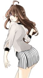 Rule 34 | 10s, 1girl, ;p, absurdres, ahoge, alternate costume, brown hair, casual, contemporary, double bun, highres, kantai collection, kongou (kancolle), long hair, looking at viewer, nez n, one eye closed, purple eyes, simple background, solo, tongue, tongue out, white background