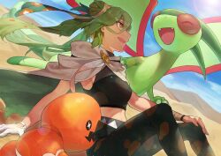Rule 34 | 1girl, 2others, absurdres, bossan 3310, claws, creatures (company), dragon, dragon wings, flygon, flying, game freak, gen 3 pokemon, ground miku (project voltage), hatsune miku, highres, long hair, looking at another, multiple others, nintendo, official alternate costume, pokemon, pokemon (creature), project voltage, trapinch, twintails, very long hair, vocaloid, wings